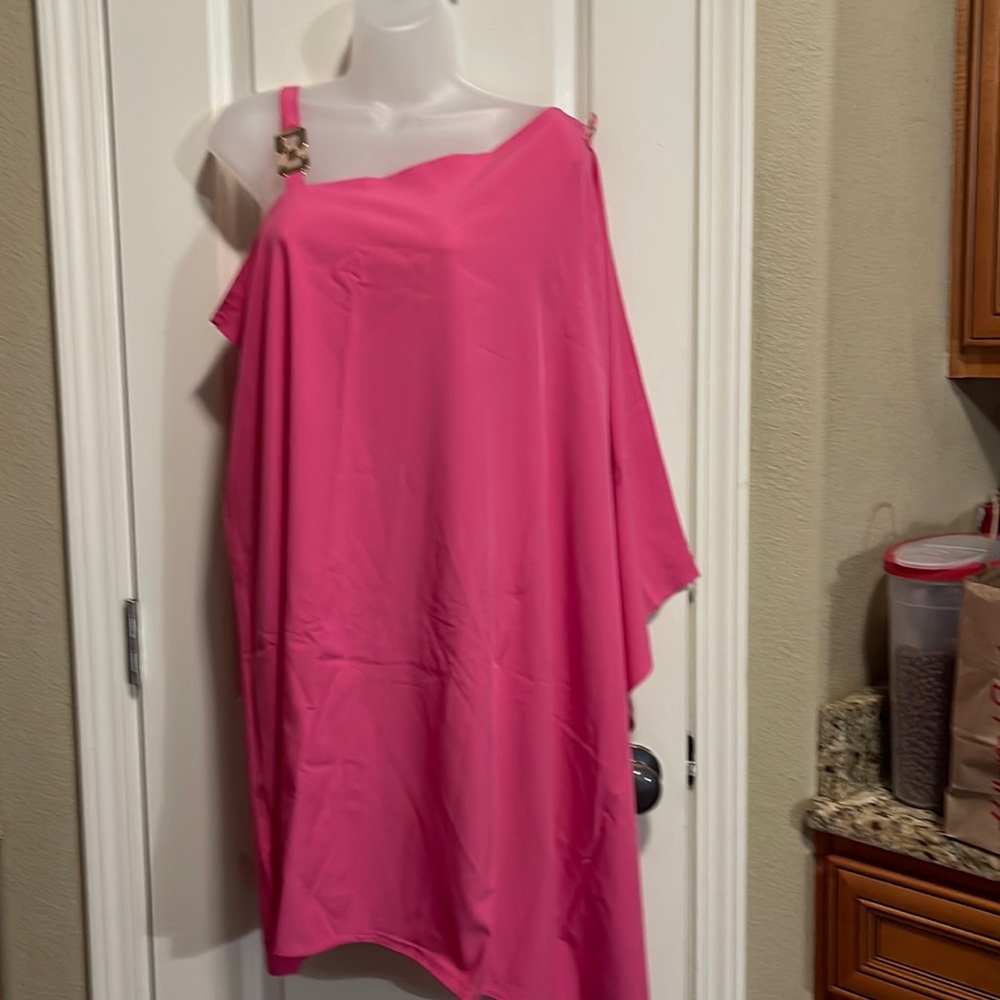 Bright pink one shoulder dress size XL NWOT